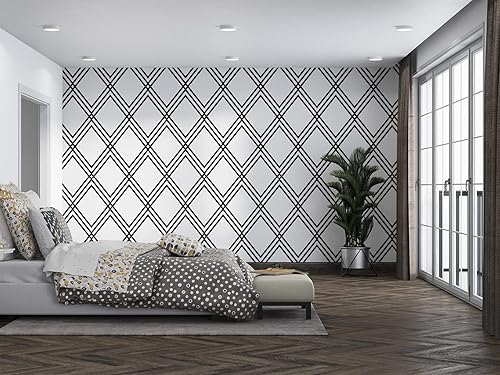 Miniatura 7 de JLHOUSE Papel tapiz de papel tapiz geométrico de 17.7 x 118 pulgadas, papel tapiz de rayas blancas y negras, autoadhesivo, reutilizable,
