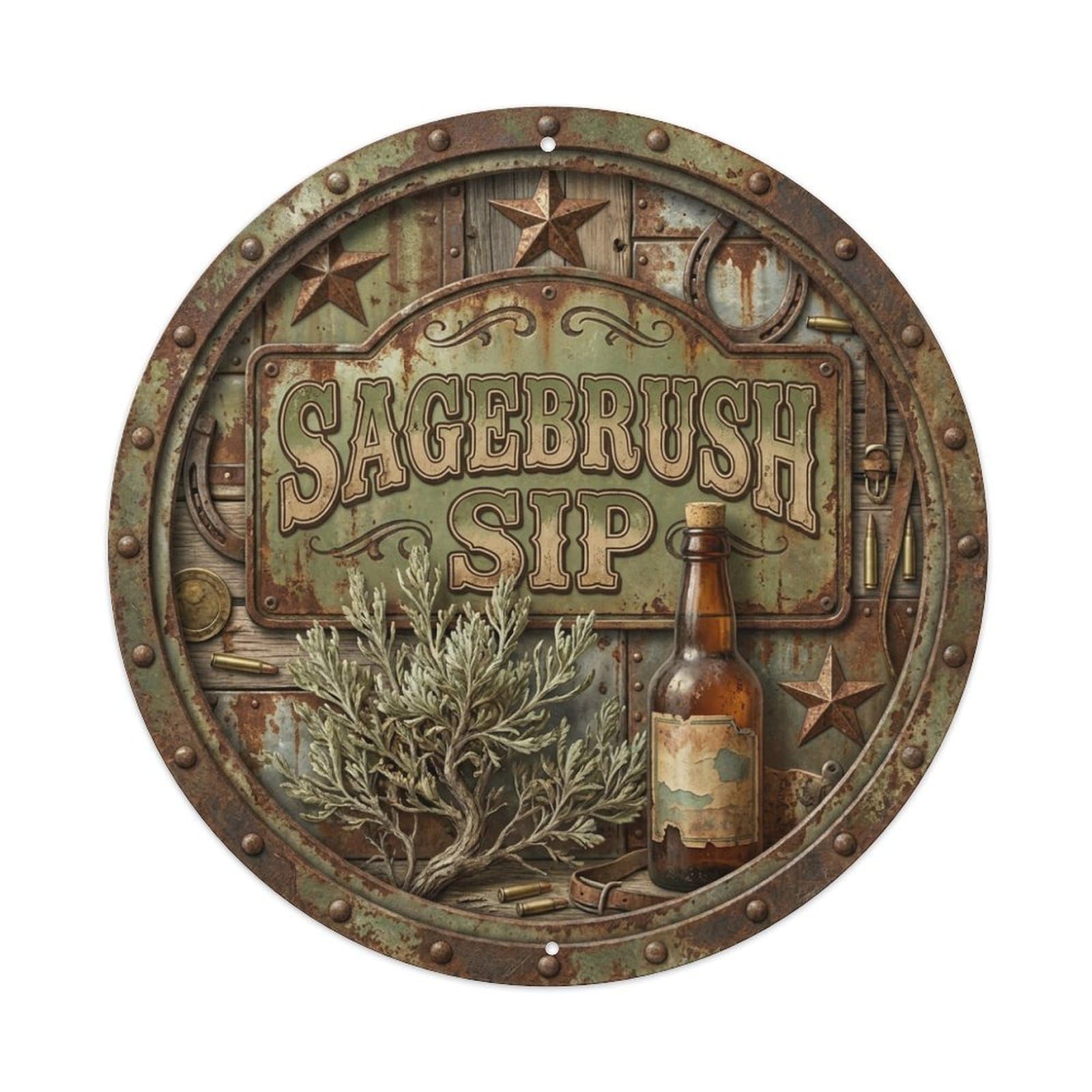 Vintage Beer Western Cowboy Sagebrush Sip Retro Bar for Pub Metal Tin Sign