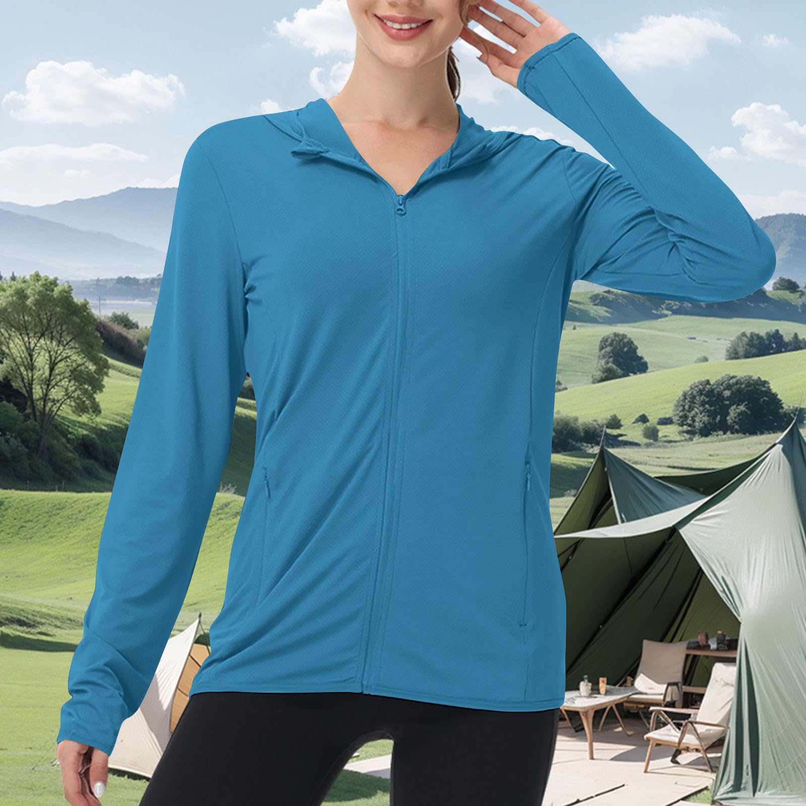 Sweat à capuche de protection solaire pour femme - Veste de course à pied légère UPF 50 à manches longues - Haut zippé - Pour le sport, le golf, l'été - Séchage rapide - Protection UV