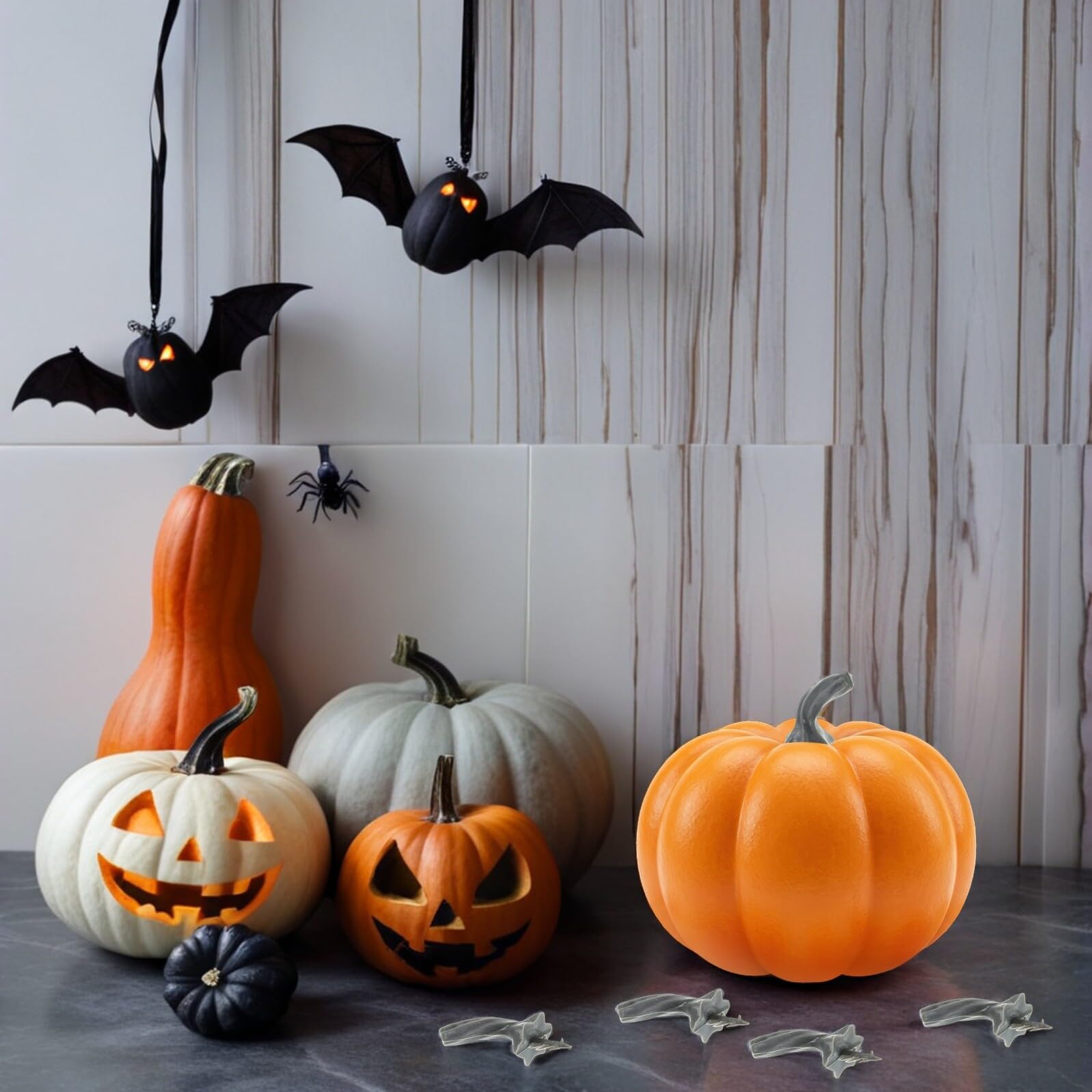 50 Stück Kleine Künstliche Kürbisstiele aus Kunststoff Leichte Bastelstiele für Herbst und Erntedank Dekorationen Bastelzubehör für Halloween und Kürbisgestecke