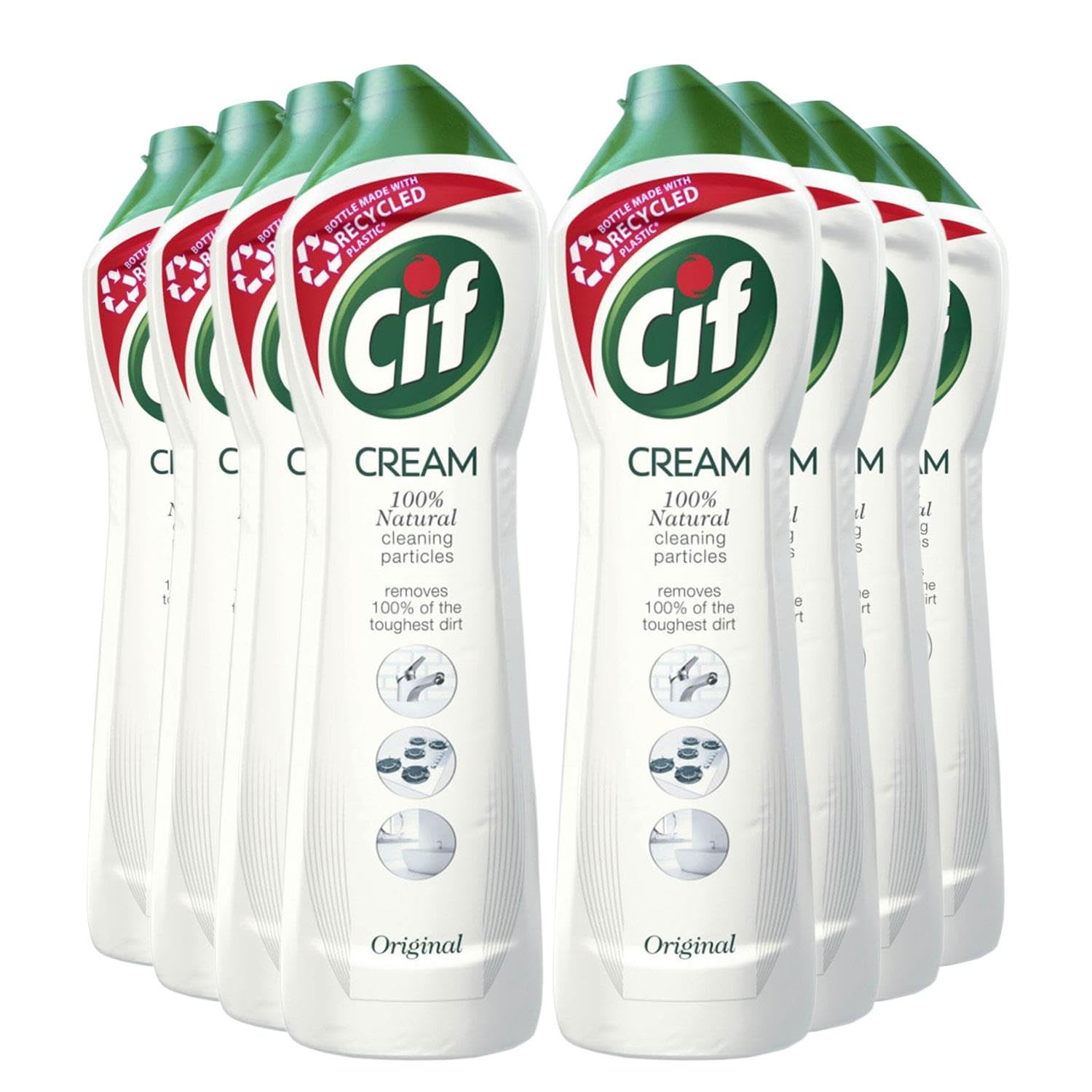 Cif Limpiador de superficies multiusos original en crema enriquecido con un aroma fresco del océano hecho con partículas de limpieza 100% naturales para una limpieza suave y confiable, paquete de 8