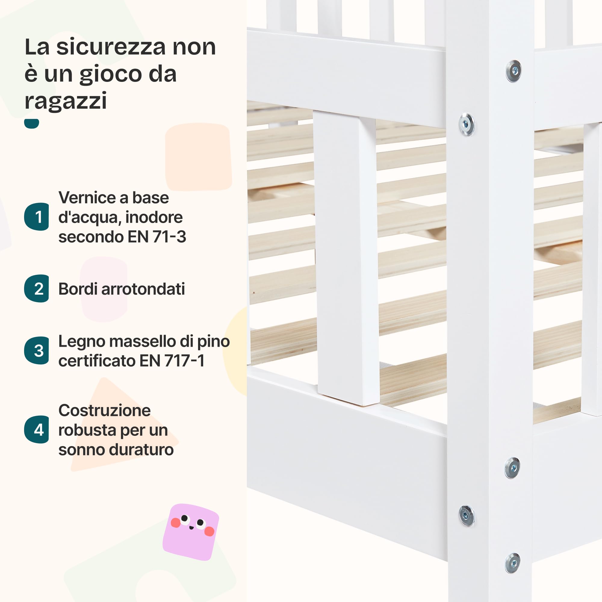 [en.casa] Letto Casetta per Cameretta Letto Piazza e Mezza per Bambini con Barriere di Protezione Struttura in Legno di Pino con Zona di Riposo 120x200 cm Bianco