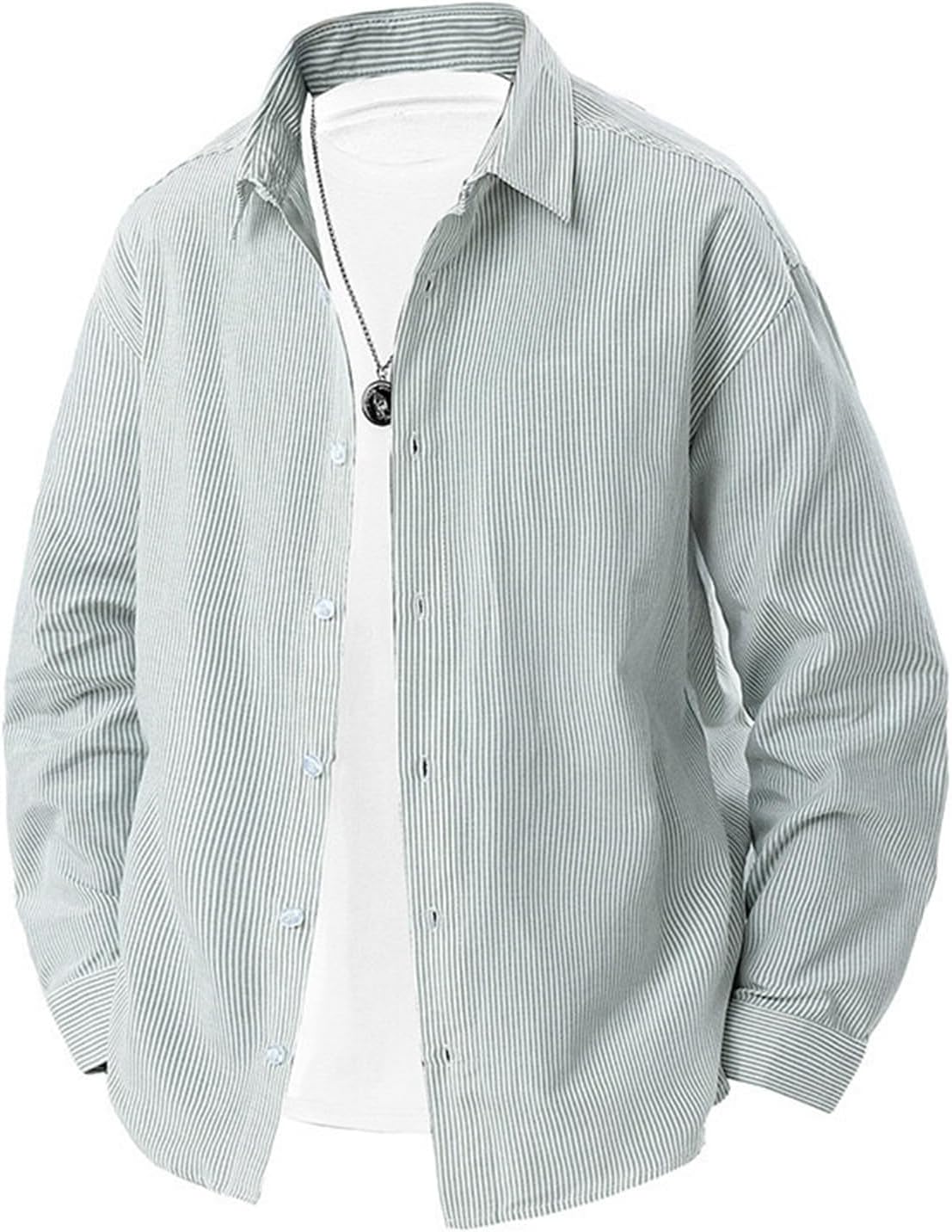 Ymosrh Men's Casual Shirts Button Down Long Sleeve Stretch Wrinkle Free Loose Fit Textured Shirts, M-3XL