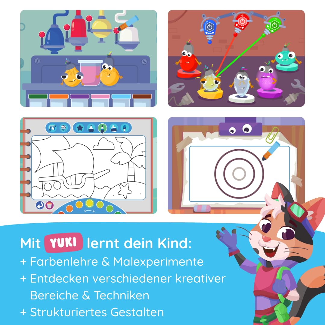 Edurino Starterset Yuki Kreativität & Malen ab 4 J. inkl. Eingabestift | Innovatives & digitales Lernspiel | Farbenlehre & Malexperimente | Entwerfen eigener Kostüme, Figuren & Bühnenbilder