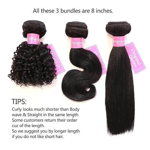 Miniatura 7 de Original Queen 100% cabello humano virgen brasileño sin procesar, rizado, 4 paquetes de extensiones de cabello rizado profundo, longitud mixta (28,