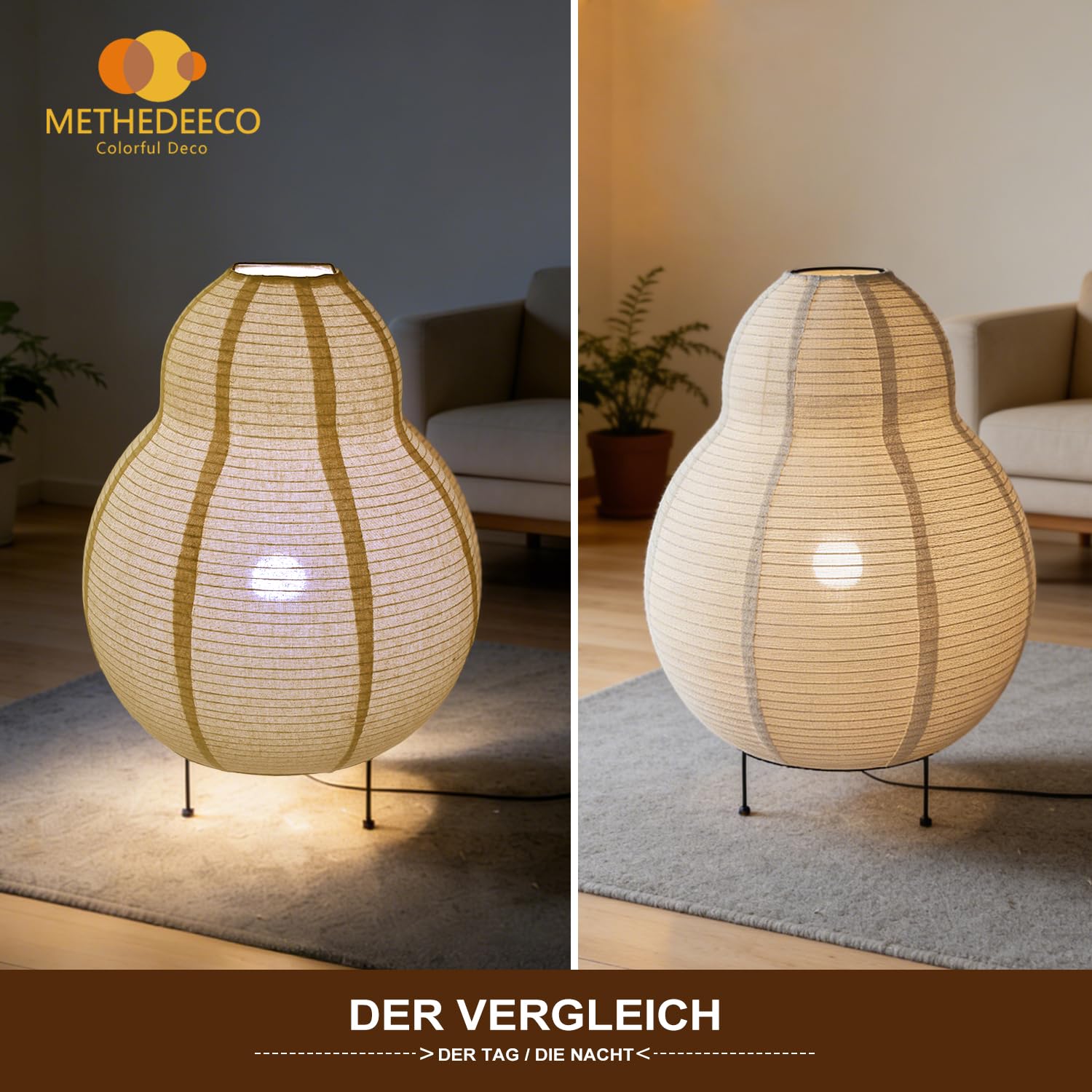 METHEDEECO Leinen Stehlampe mit Stecker, Natur, 57 cm