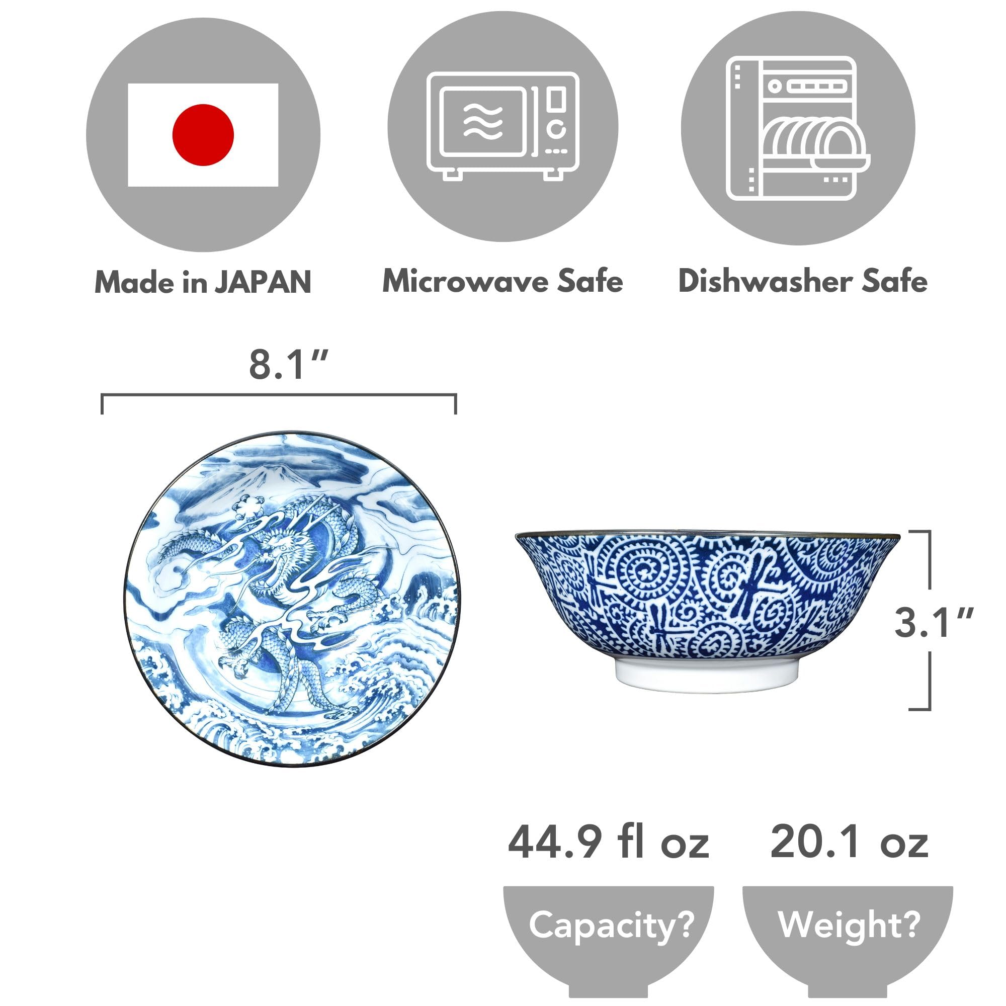 Japanese Ramen Tokiwa Mino Ware Porcelain Donburi Bowl Yurikou-Kamon ...
