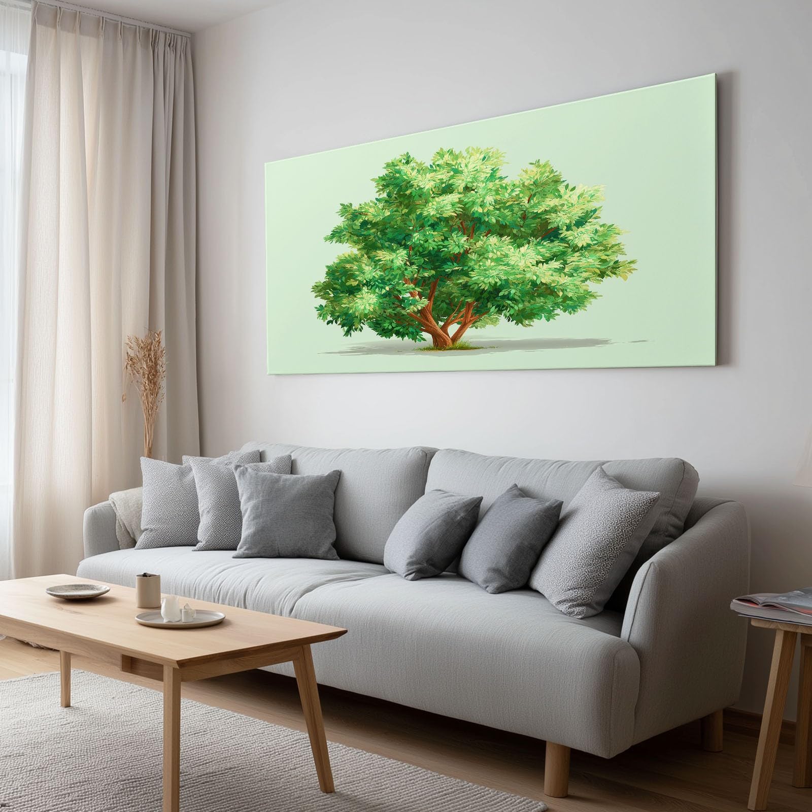 Generisch Abstrakt Aquarell Botanisch Bäume Modernes Leinwandbild 90L x 60B cm mit Rahmen, Cartoon XXL Wanddeko für Wohnzimmer Geschenk Idee Einzug - Hochwertiger Kunstdruck auf Holzrahmen