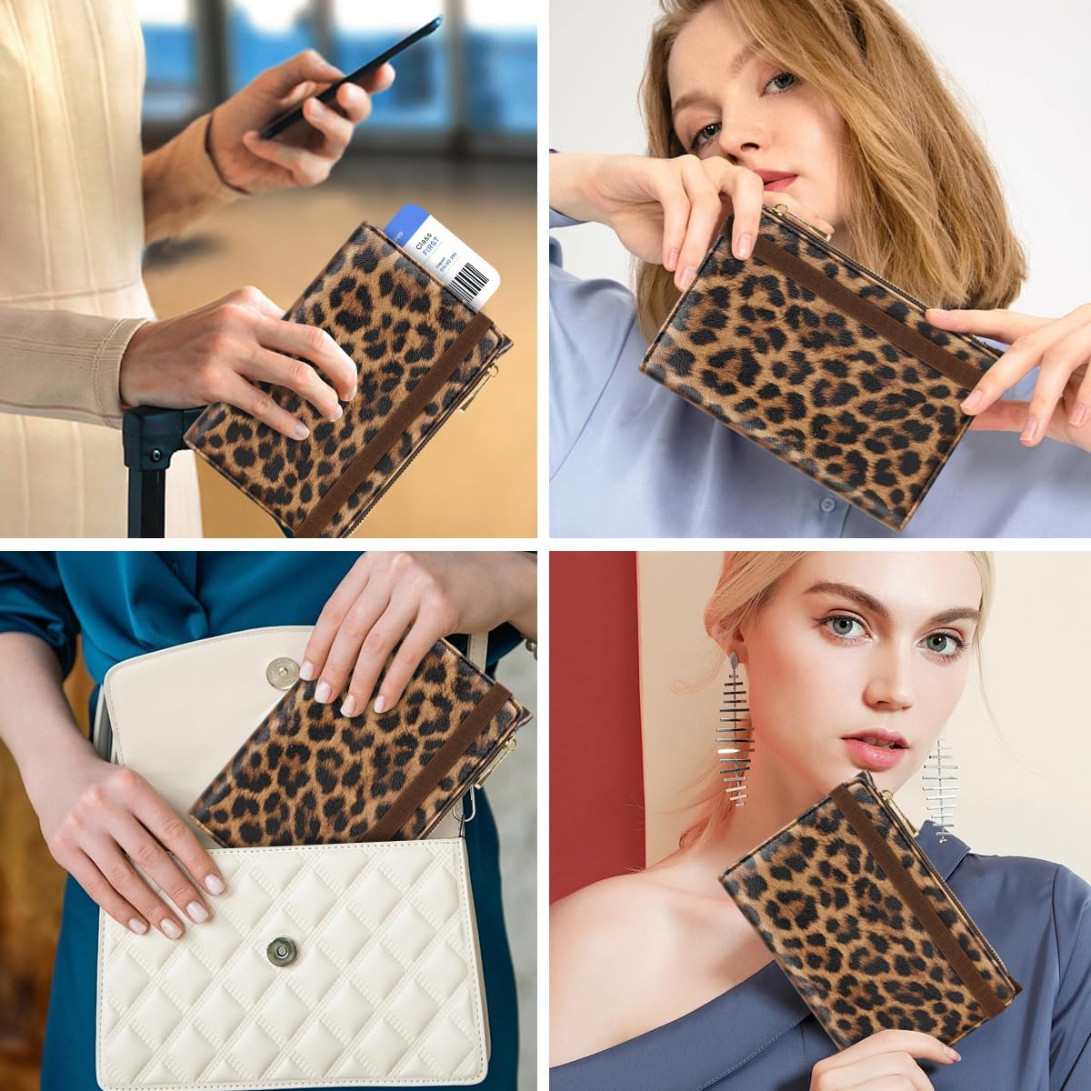 Passport Holder Cover with Zipper Coin Pocket Travel Wallet RFID Blocking Leather Passport Cover Credit Card Holder for Women, Leopard