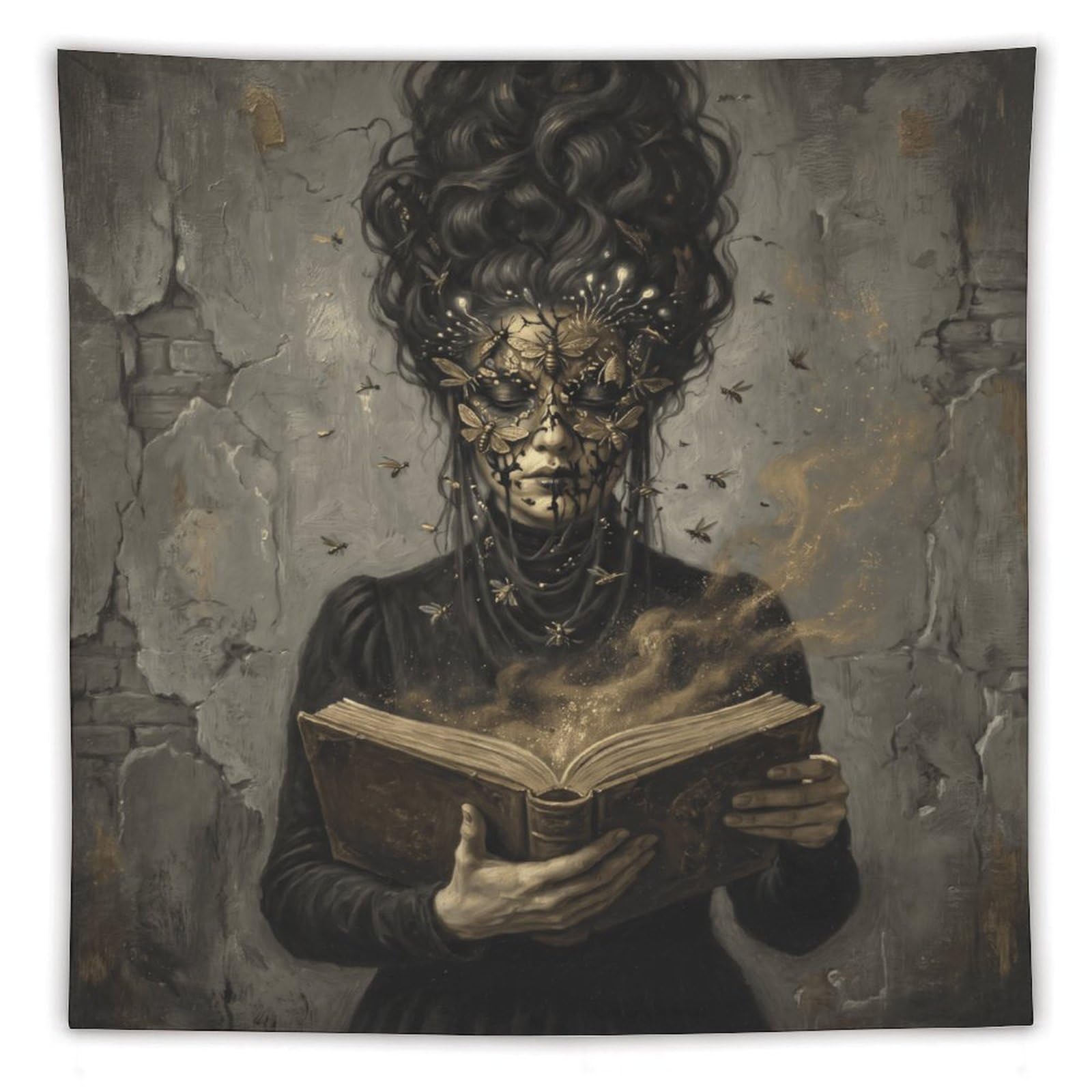 W7C8U2X3 Golden Mask Reader Wall Tapestry, Oil Painting, Sofa Area
