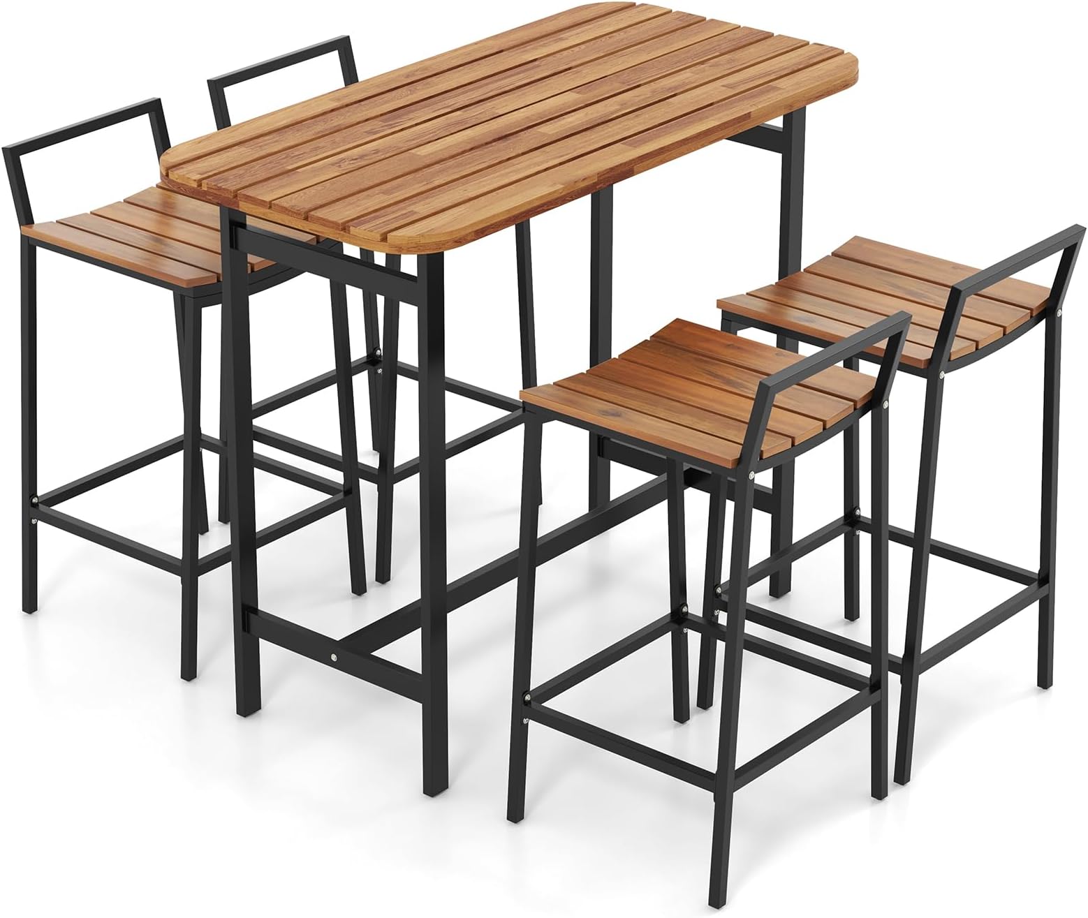 Tangkula 3 Pieces Patio Eucalyptus Wood Bar Set, Outdoor