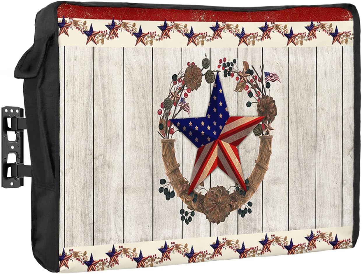 Outdoor TV Cover - American Flag Farm Vintage Wooden Board Waterproof and Weatherproof 36"-39" LCD Movable Shield TV Display Screen Protector Outside Television Covers