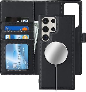 ï¼¨ï½ï½–ï½ï½™ï½ for Samsung Galaxy S23 Ultra Case Wallet S23 Ultra Magsafe case Compatible s23 Ultra case Magnetic with Card Holder Detachable flip Leather Cover for Women Men Mujer-Black