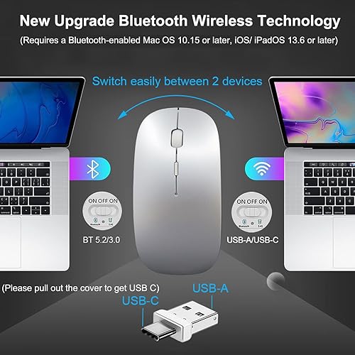 Miniatura 2 de Ratón inalámbrico Bluetooth USB C para MacBook Air Pro iMac Laptop Computer, Ratón C silencioso inalámbrico recargable para Mac DesktopiPadSurface