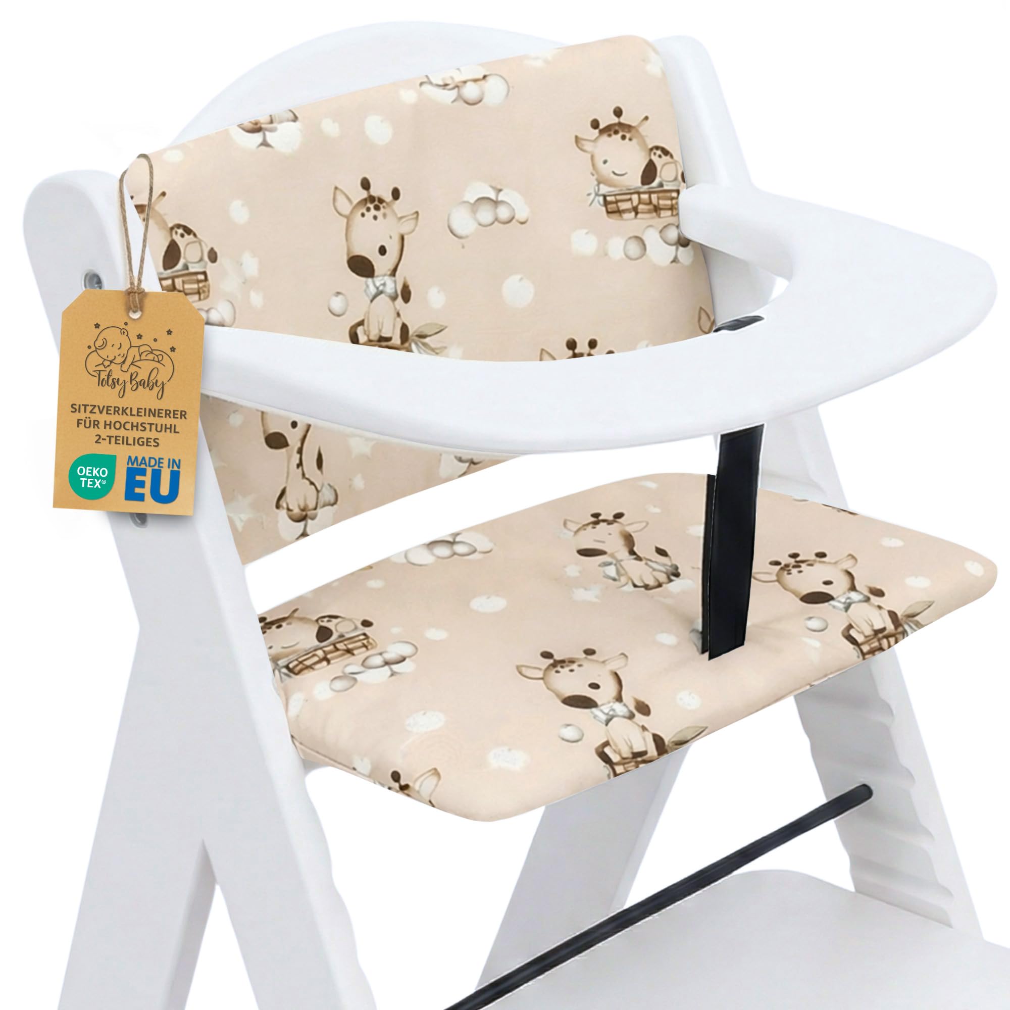 Sitzverkleinerer für Hochstuhl Baby Sitzkissen Stuhl 2-teilig - Kinder Sitzauflage für Hauck und Stokke Kinderhochstuhl High Chair Cover für Treppenhochstuhl und Babystuhl Oeko-Tex Giraffen