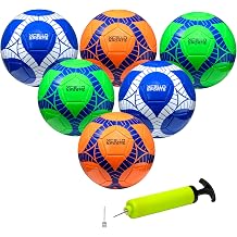 Xcello Sports Soccer Ball Size 4 Assorted Graphics Orange, Green, Navy with Pump Pack of 6