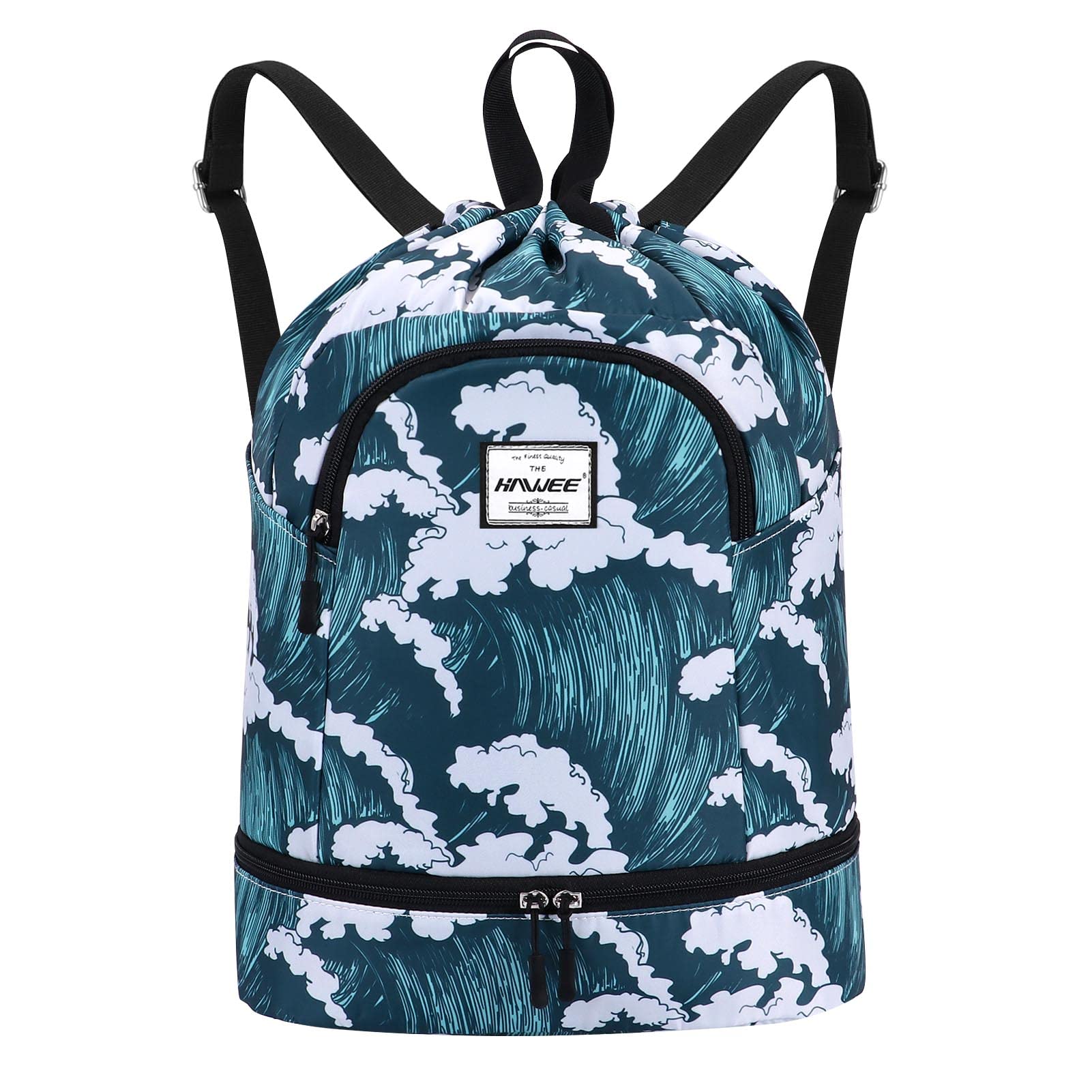 HAWEE Dry Wet Drawstring Backpack with Shoe Compartment for Women Adjustable Gym Bag