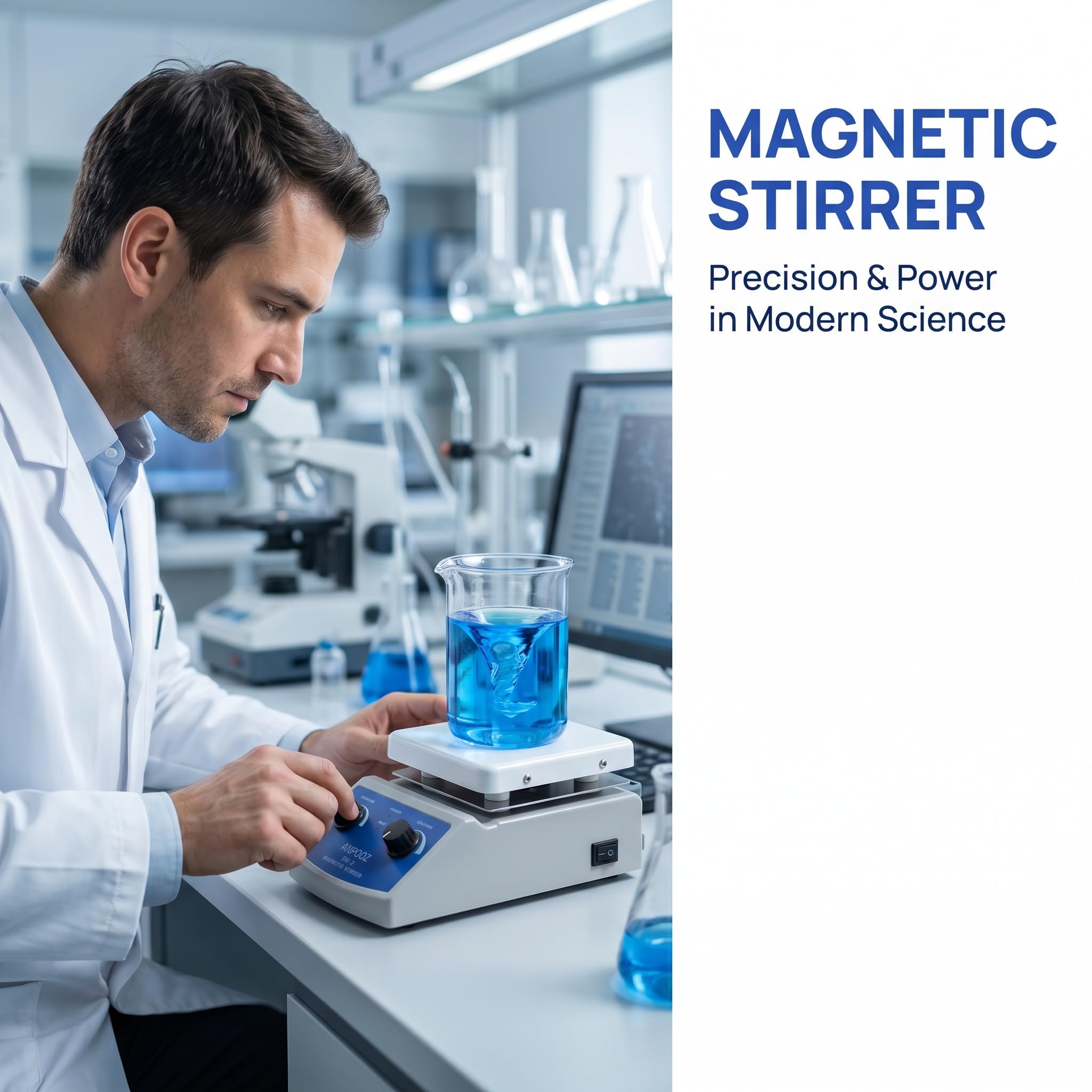 Agitatore magnetico con piastra riscaldante per laboratorio, lezione e ricerca scientifica, piastra in alluminio da 12 x 12 cm, 100-2000 giri/min, capacità fino a 1000 millilitri di campione, potente