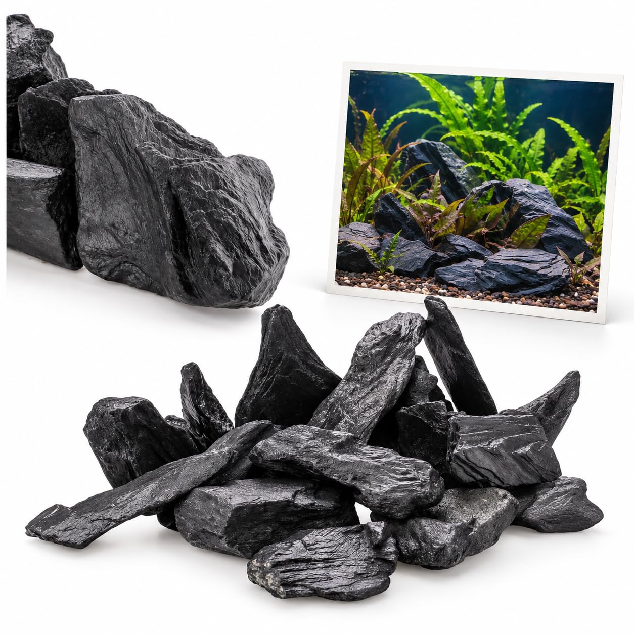 Schiefer Aquarium Steine Schwarz 24 kg Aquascaping Deko Holzoptik