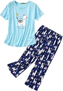 Women's Sleepwear -Cute Print Cotton Tops with Capri Pants Pajama Sets