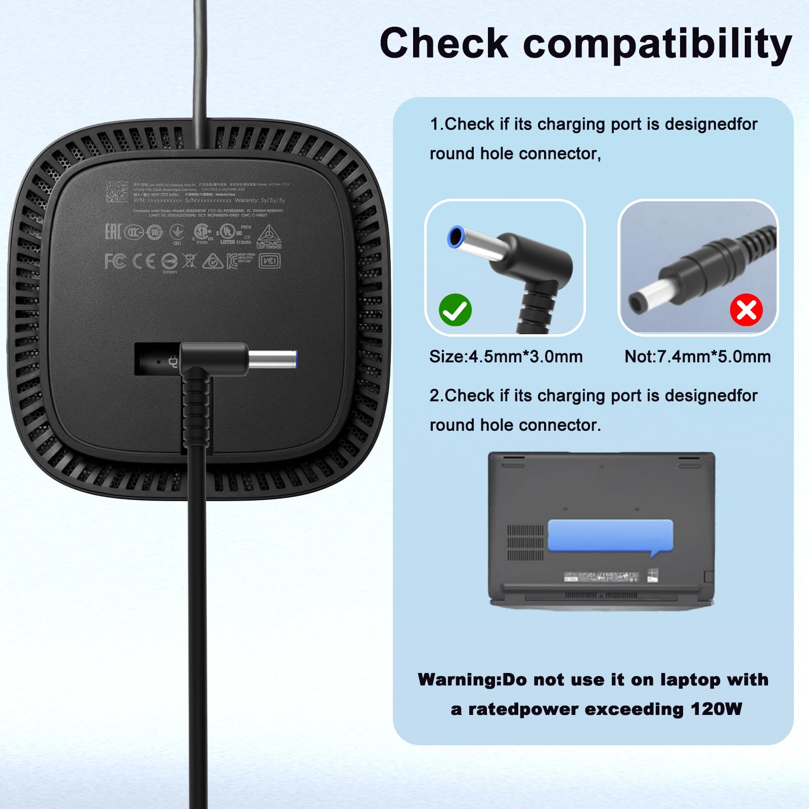 120W Cargador per HP USB-C Dock G5 USB-C/A Universal Dockingstation | G2 5TW13AA G5 5TW10UT 5TW10AA 5TW10AA#ABB 5TW10UT#ABA Envy 15 17 Serie Omen 15-5000 15-5100 15-5200 710415-001 L41856-001