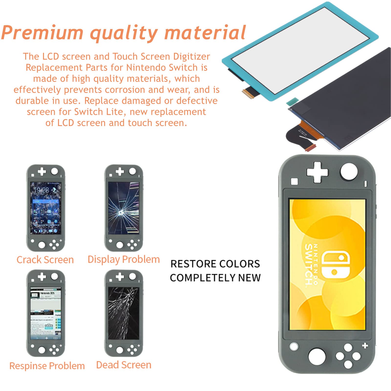 Schermo di Ricambio per Switch Lite, Tagli precisi e interfacce Chipset Professionale Adatto all'installazione e Facile da installare.(Blu)