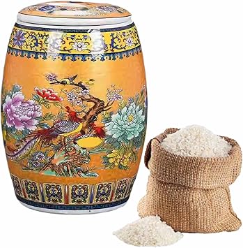 Ceramic Rice storage containers Ceramic Jar For Rice Ceramic Tea Dispenser with lids Rice Bucket Rice Jar Cereals Grains Sealed Jar for Soybeans, Corn, Flour, OatmealOrange,33x42cm/13x16.5in