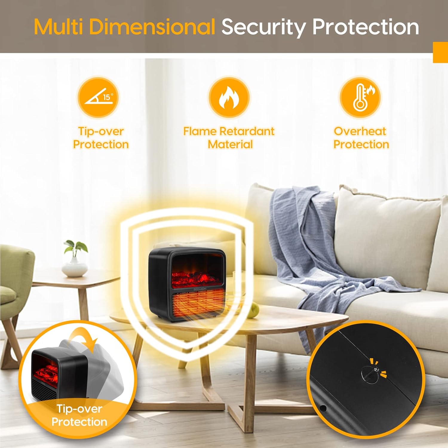 Space Heater, Energy Efficient Space Heater for Indoor Use Office Room, Portable Personal Small Ceramic Electric Heater with Fast Heating, Fireplace Flame Effect, Overheat & Tip Over Protection Black