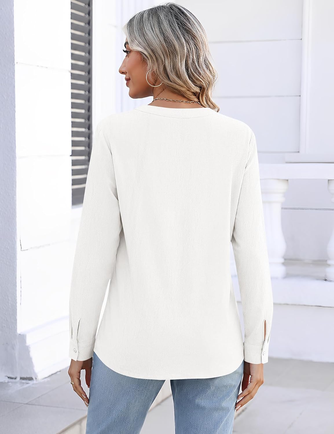 Rapbin Button Down Shirts for Women Casual Work Long Sleeve Cotton Blouses