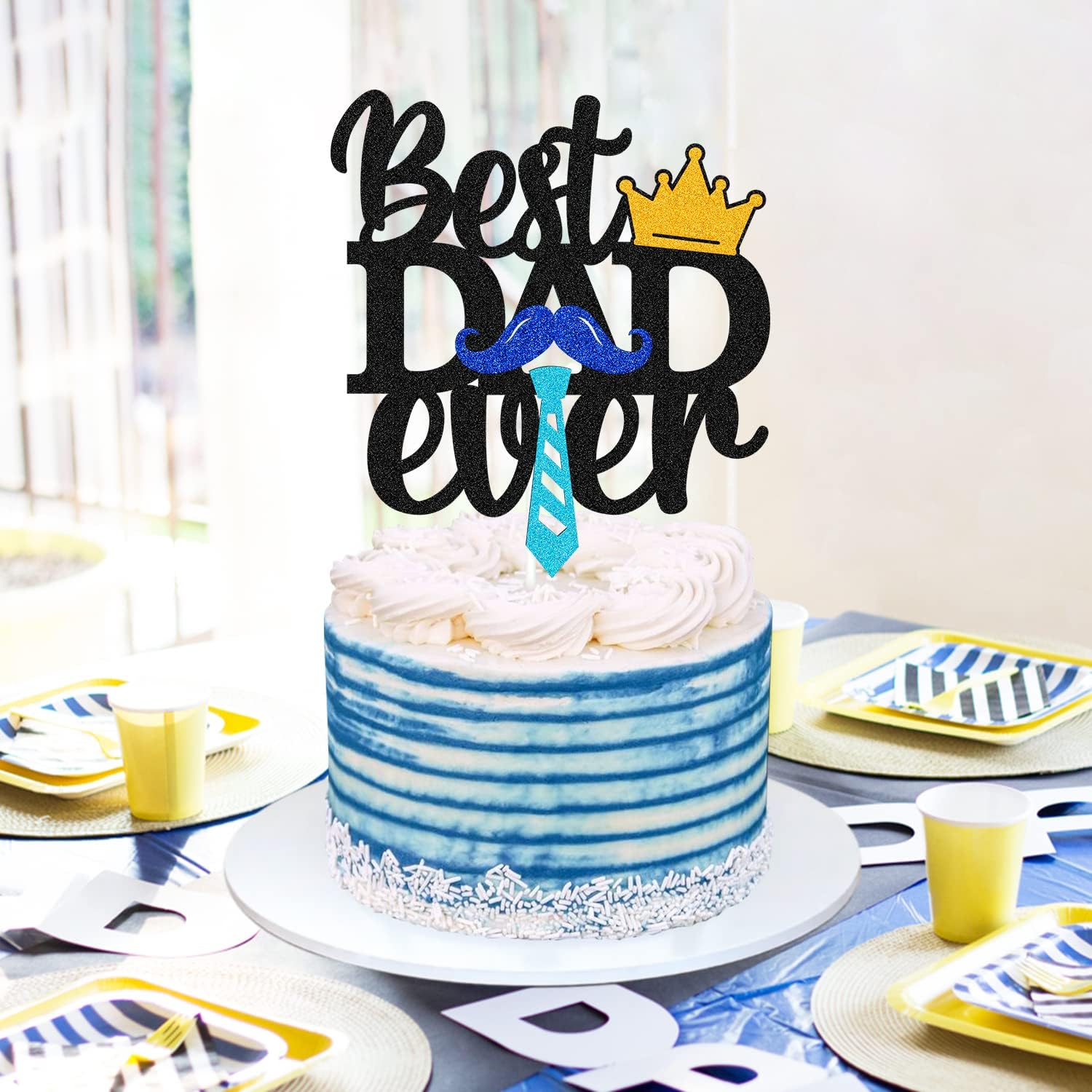 Happy Father’s Day Cake Topper Best Dad Ever Cake Decoration We Love You Daddy Father’s Day Theme Happy Fathers Day Festival Party Supplies Glitter Black