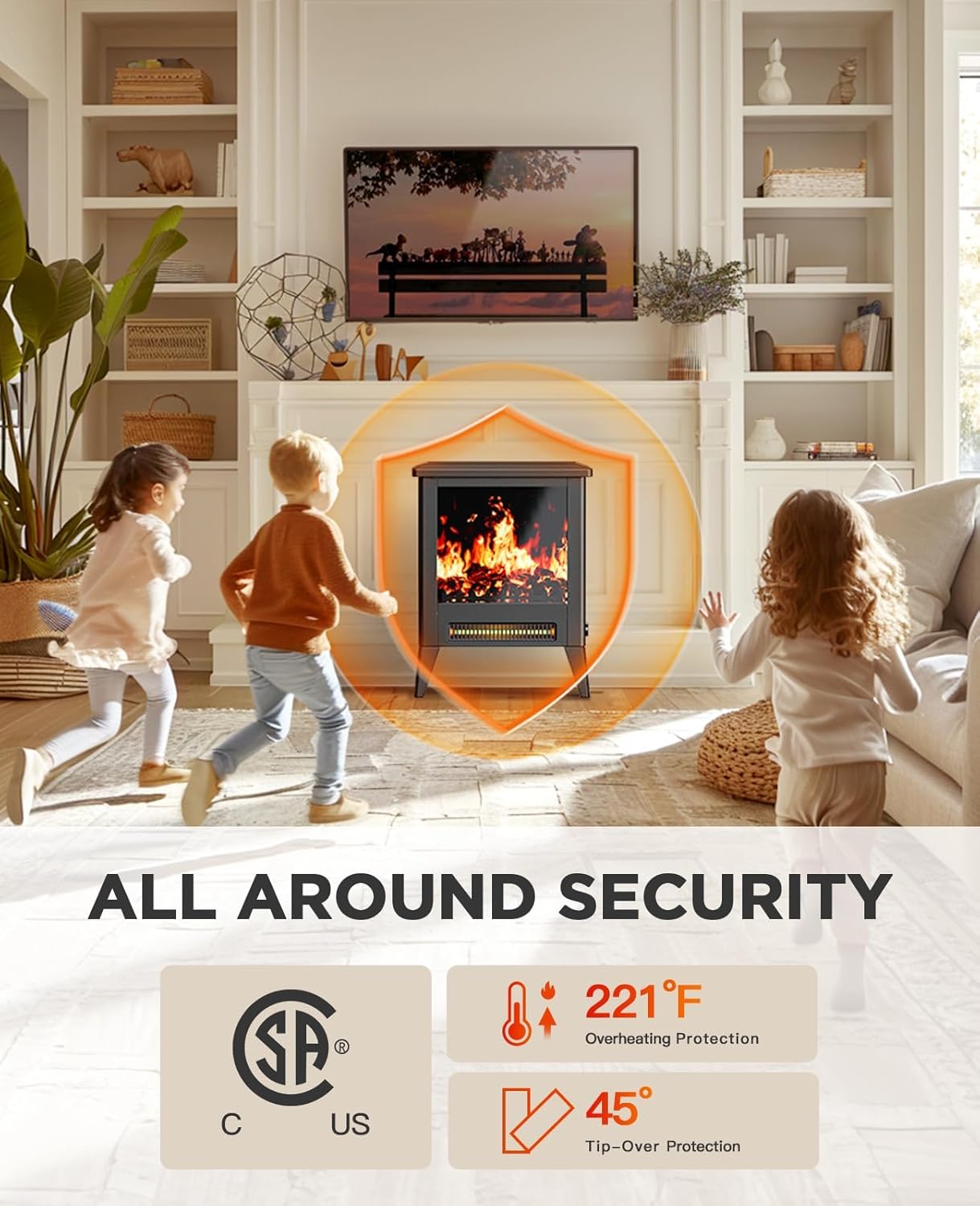 Silonn 18" Portable Electric Fireplace Heater with CSA Certification, Low Noise, Temperature Control & Overheat Protection, Black