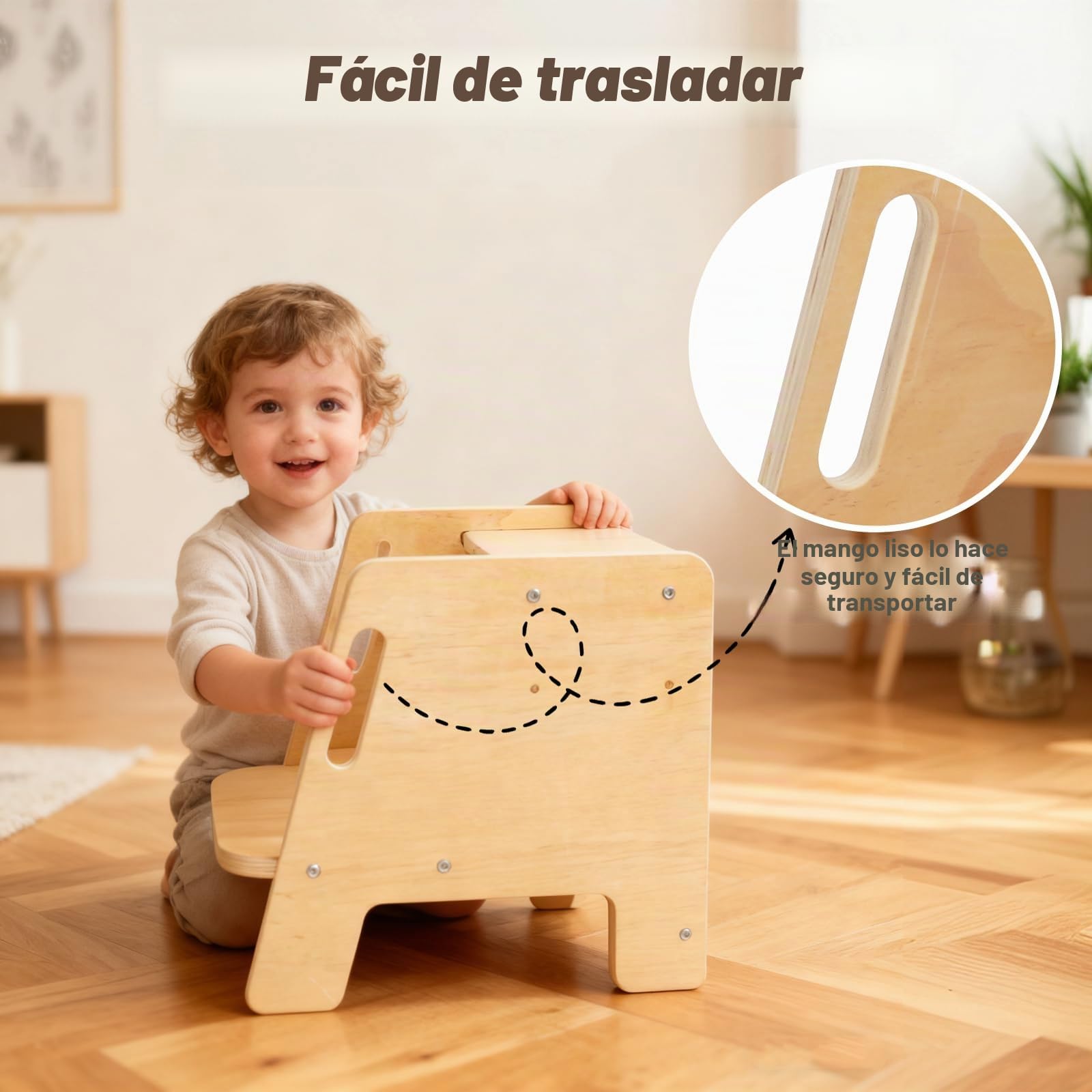 Tabouret 2 Clase, Bandeja de Madera para el Suelo para niños, Superficie Antideslizante, handholds, 160 kg Zapatos antidesliz, usos múltiples, Fuertes (Naturales) Soportes