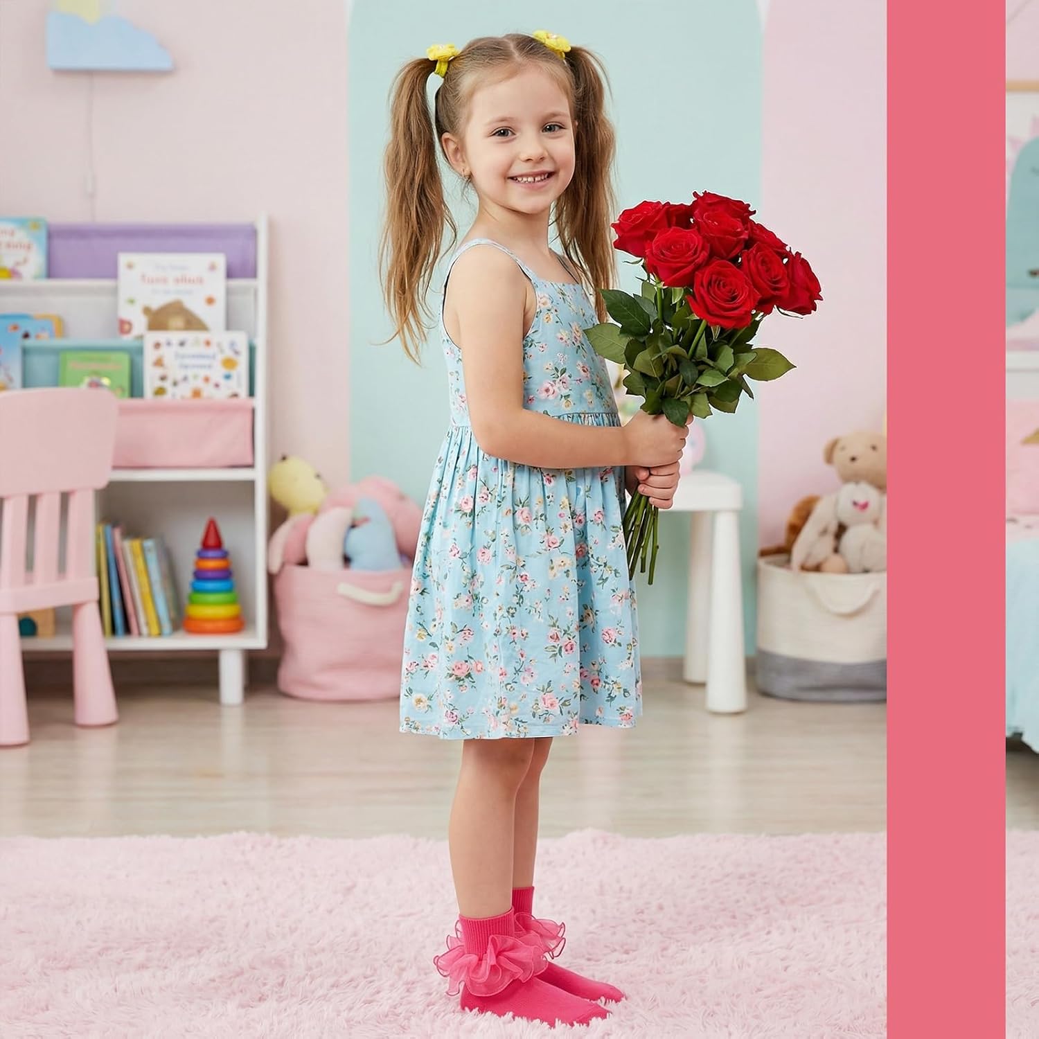 Jspupifip 4 Pairs Girls Big Ruffle Socks Soft Cute Classic Toddler Double Lace Frilly Cotton Dress Sock for Kids - Image 3