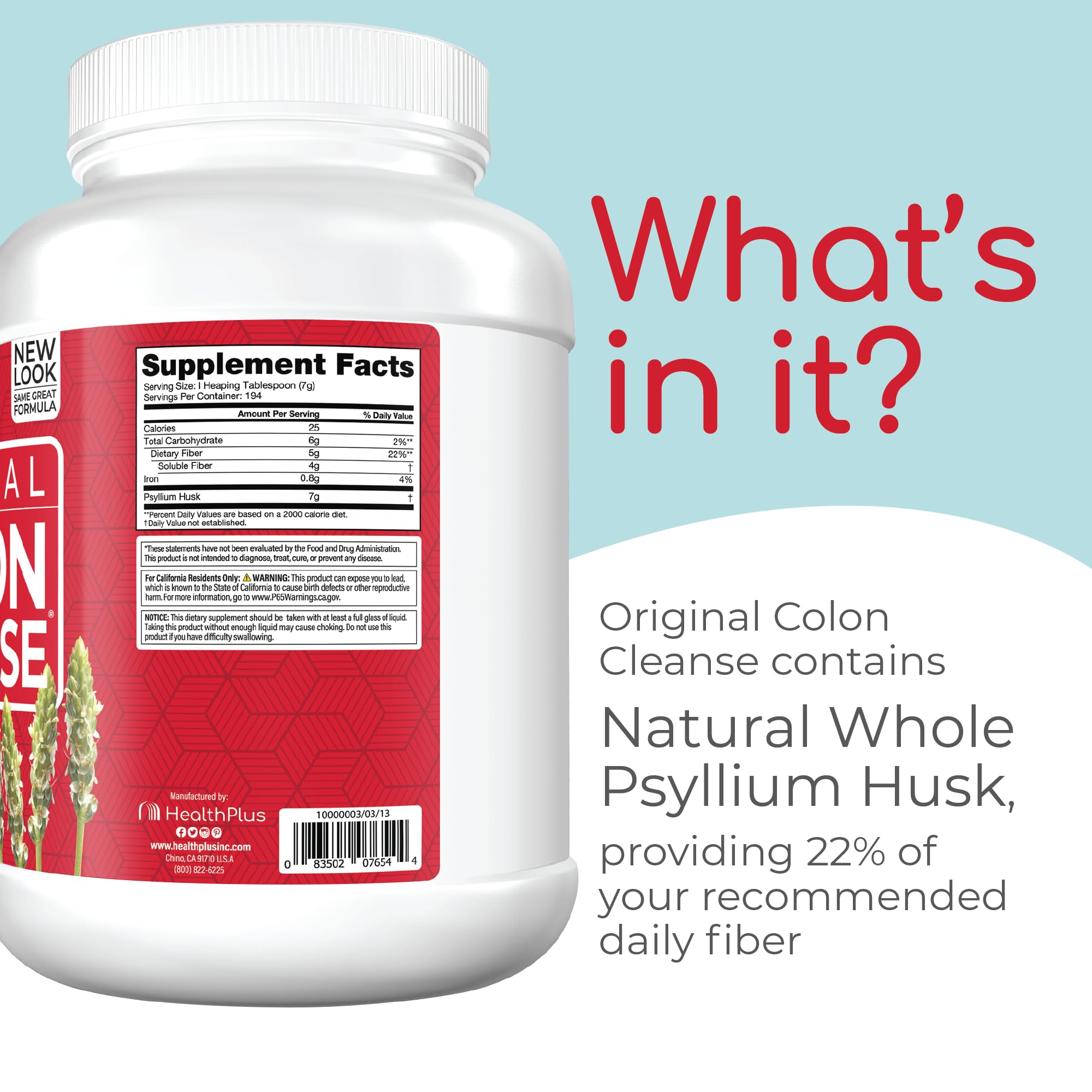 Health Plus Colon Cleanse Daily Psyllium Husk Fiber, 48 oz, 194 Servings — Amazon image 5