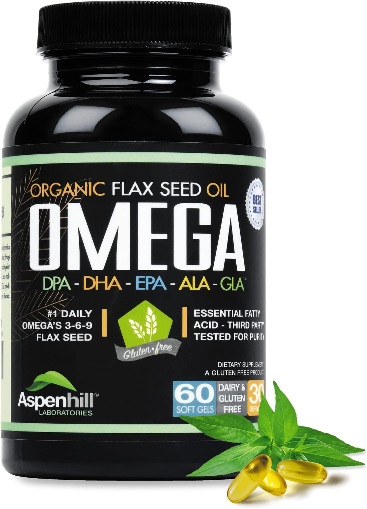 Flax Seed Oil Omega 3 Super Blend with DPA, EPA, DHA, ALA and GLA with Fish