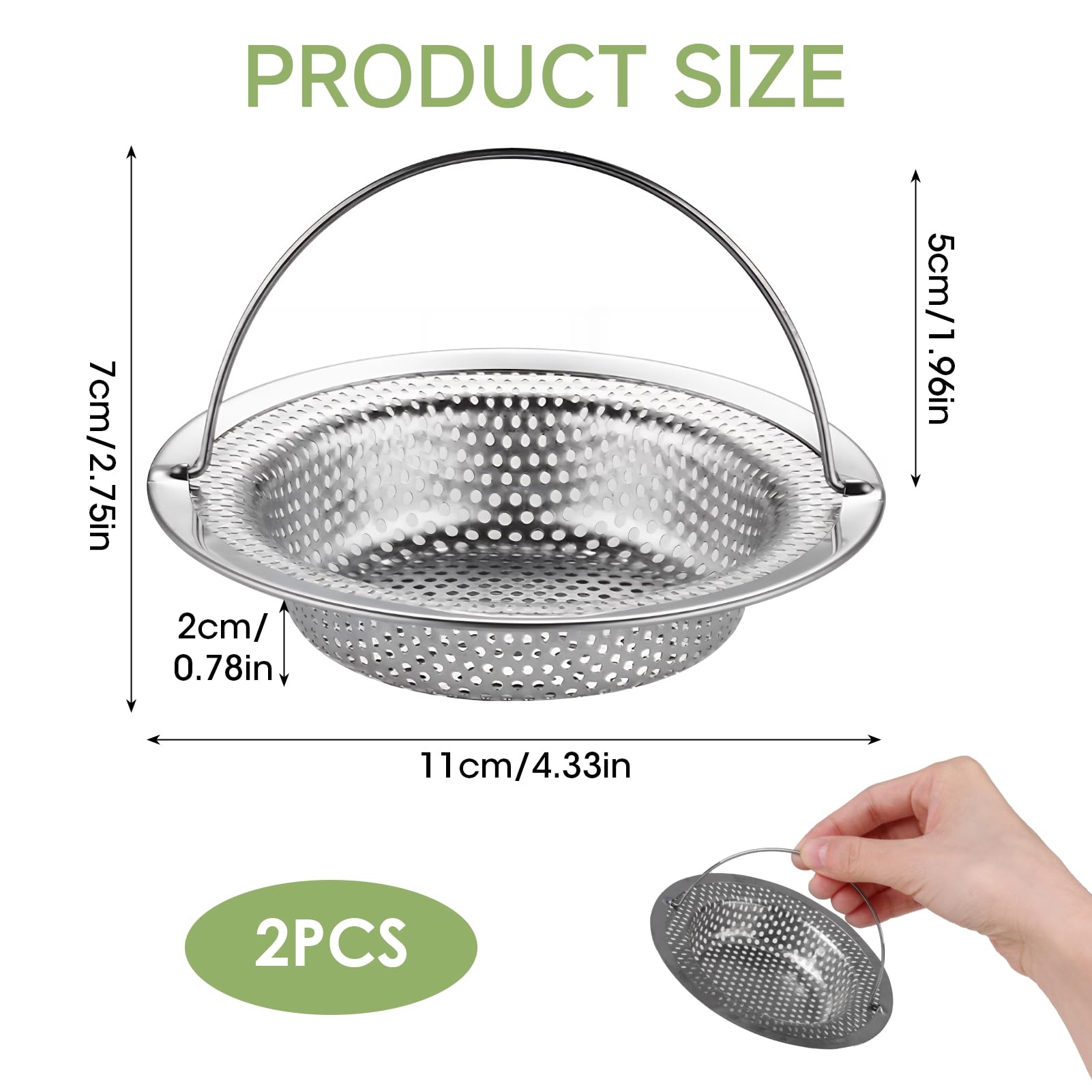 Lot De 2 Filtres Évier Cuisine En Acier Inoxydable - Bouchon Évier Avec Poignée - Passoire Anti-Colmatage 11 X 7,8 X 2 Cm