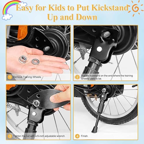 Miniatura 5 de SEISSO Soporte de bicicleta para bicicleta lateral trasera, soporte universal para bicicleta de niños de 18 pulgadas, soporte de bicicleta de acero