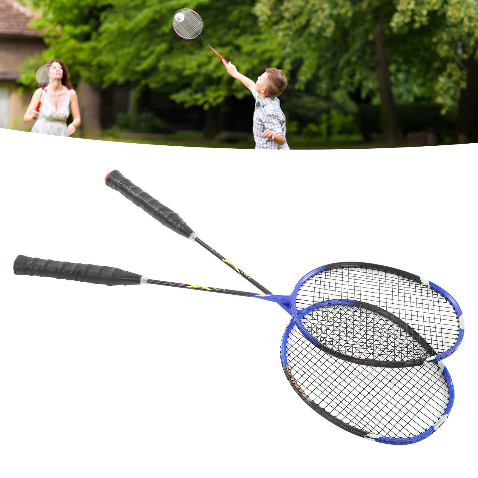 Racchette da badminton in lega di carbonio, ultra leggere, potenti, per allenamento, competizione, 2 pezzi, blu, per appassionati di sport