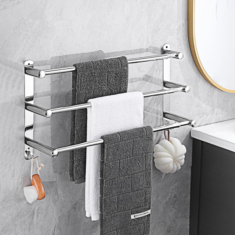Toalleros Baño Inoxidable Toallero Ajustable 43-78CM Toalleros Pared Barra de Toallas para Cocina, Baño, Inodoro (3 Capas, Plata)
