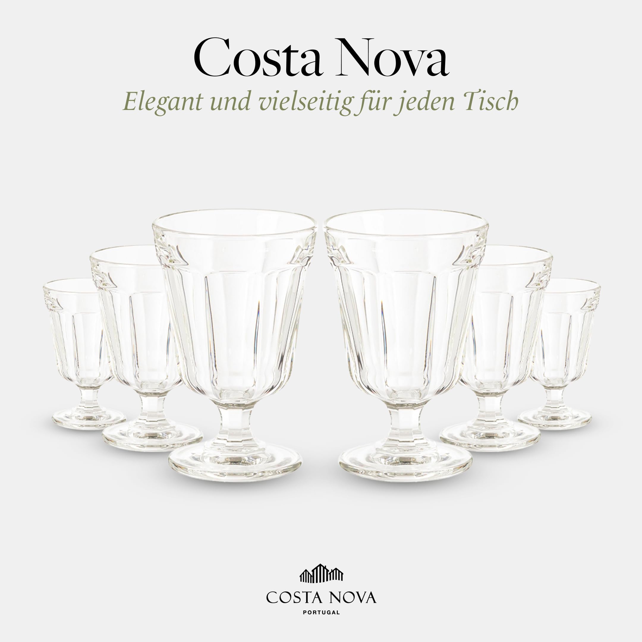 Costa Nova Wassergläser Set Gomos: Hochwertige Trinkgläser aus Kalk-Natron-Glas, Spülmaschinenfest, Elegantes Design, 280 ml Fassungsvermögen, Ideal für Wasser, Saft & Cocktails, 6-teilig