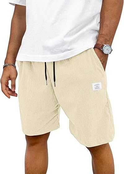 TARAINYA Corduroy Kurze Hosen Herren Baumwolle Kordelzug Shorts Hose Sommer Stretch Mit Taschen