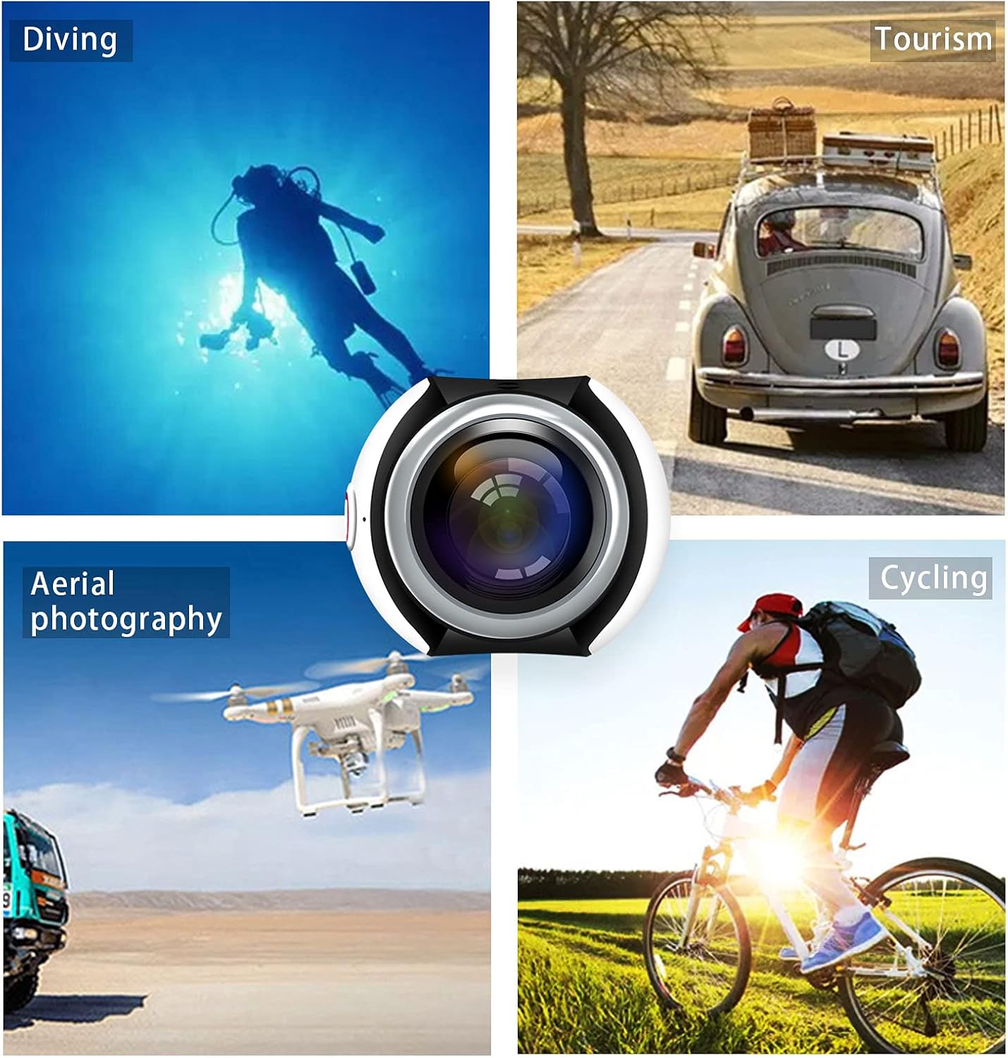 Waterproof Camera 360 Degree Panoramic Camera 16MP WiFi Waterproof Camera 220° Wide Angle Underwate Portable Outdoor Camera