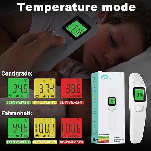 Miniatura 5 de Termómetro de frente Bluetooth para adultos y niños, conexión inalámbrica (iOS y Android), termómetro para teléfono inteligente, aplicación