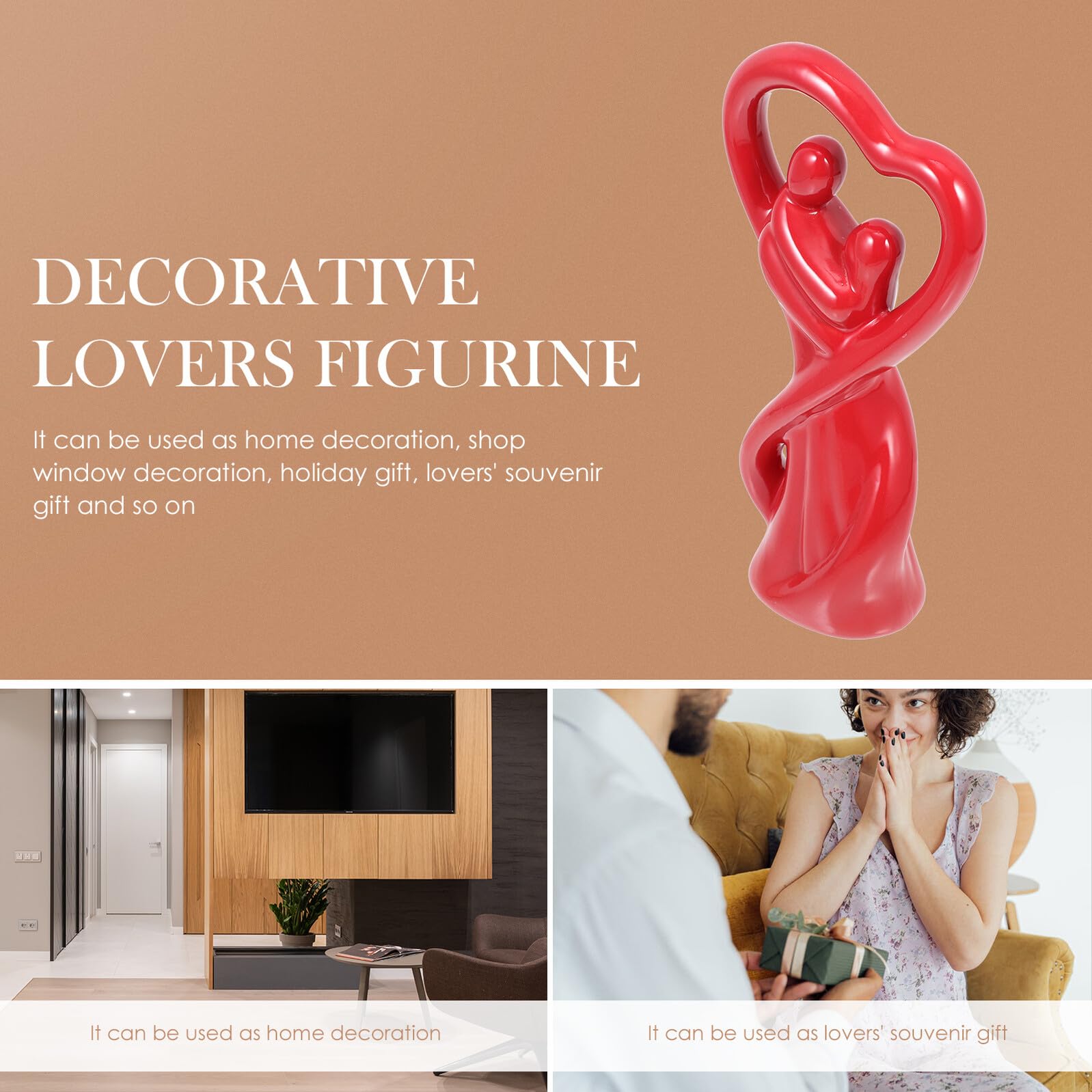 STOBAZA Keramik Liebespaar Figur Rot Handgefertigte Hochzeitspaar Skulptur Tischdekoration für Heim Büro Geschenk für Verliebte