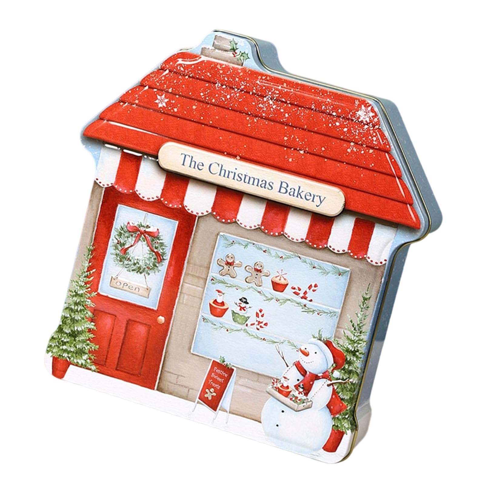 Msioytog Festival Christmas Houses Shape Tin Box Holiday Decorative Metal Container for Holiday Decors and Candy Storage Organizers Christmas Houses Storage Tin Box