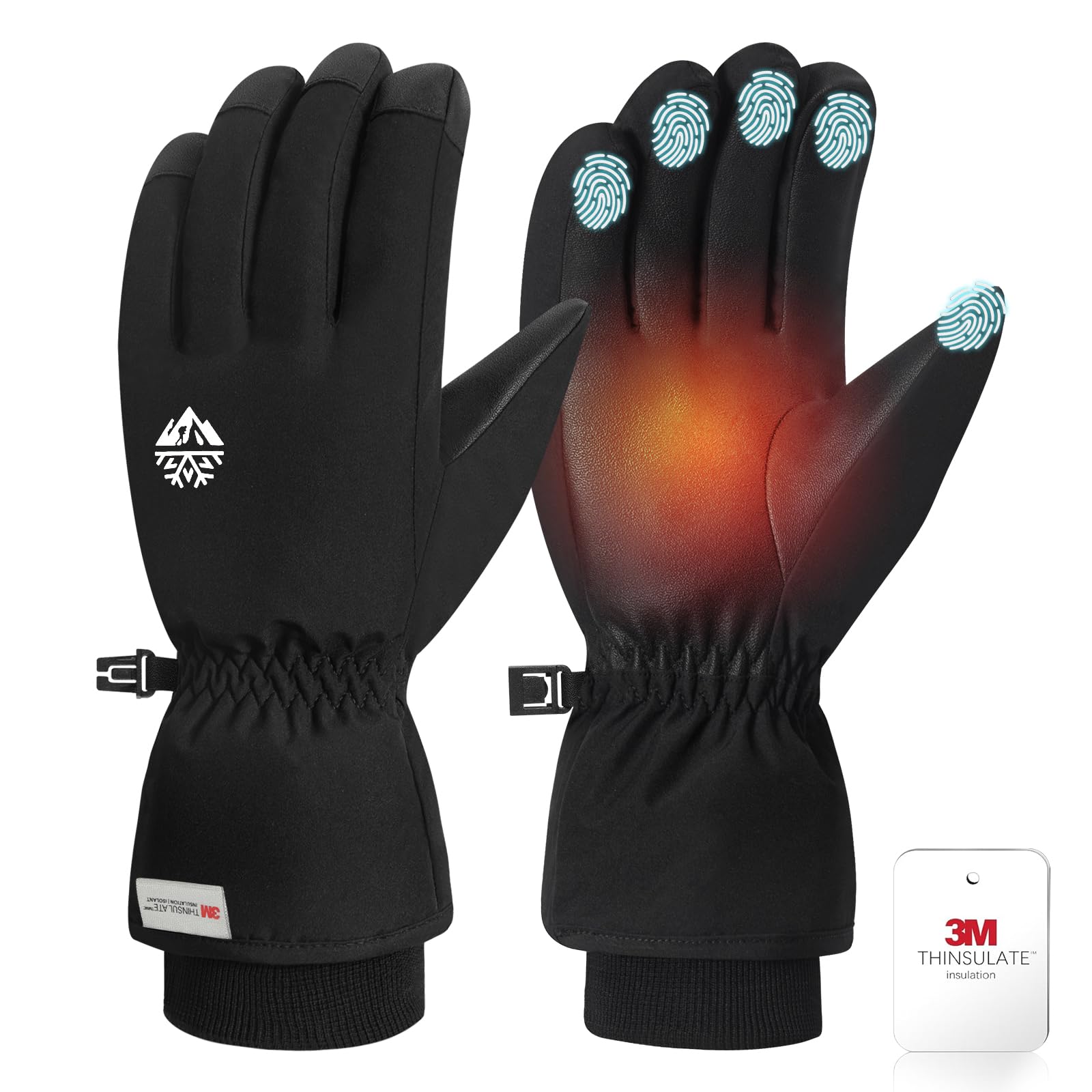 Pixel Panda Ski Mittens Snow Gloves Waterproof with 3M Insulated, Touchscreen Anti-Slip Gloves for Cold Weather Snow Sports Christmas