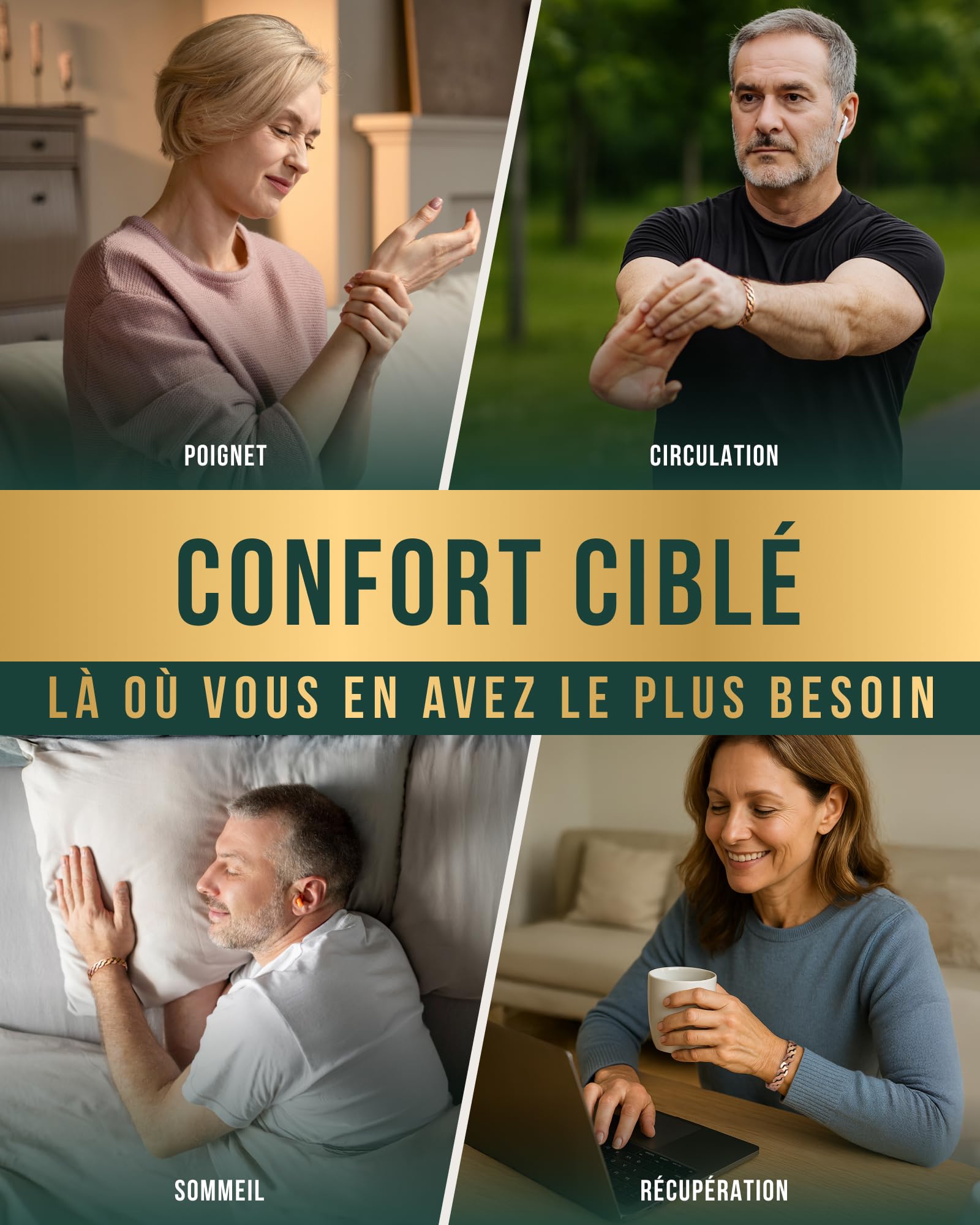 MagnetRX® bracelet cuivre homme et bracelet en cuivre femme – 6 aimants puissants (3500 GAUSS par aimant) – Bijou aimanté pur – Manchette réglable (Argent brossé | Moyen - Grand)