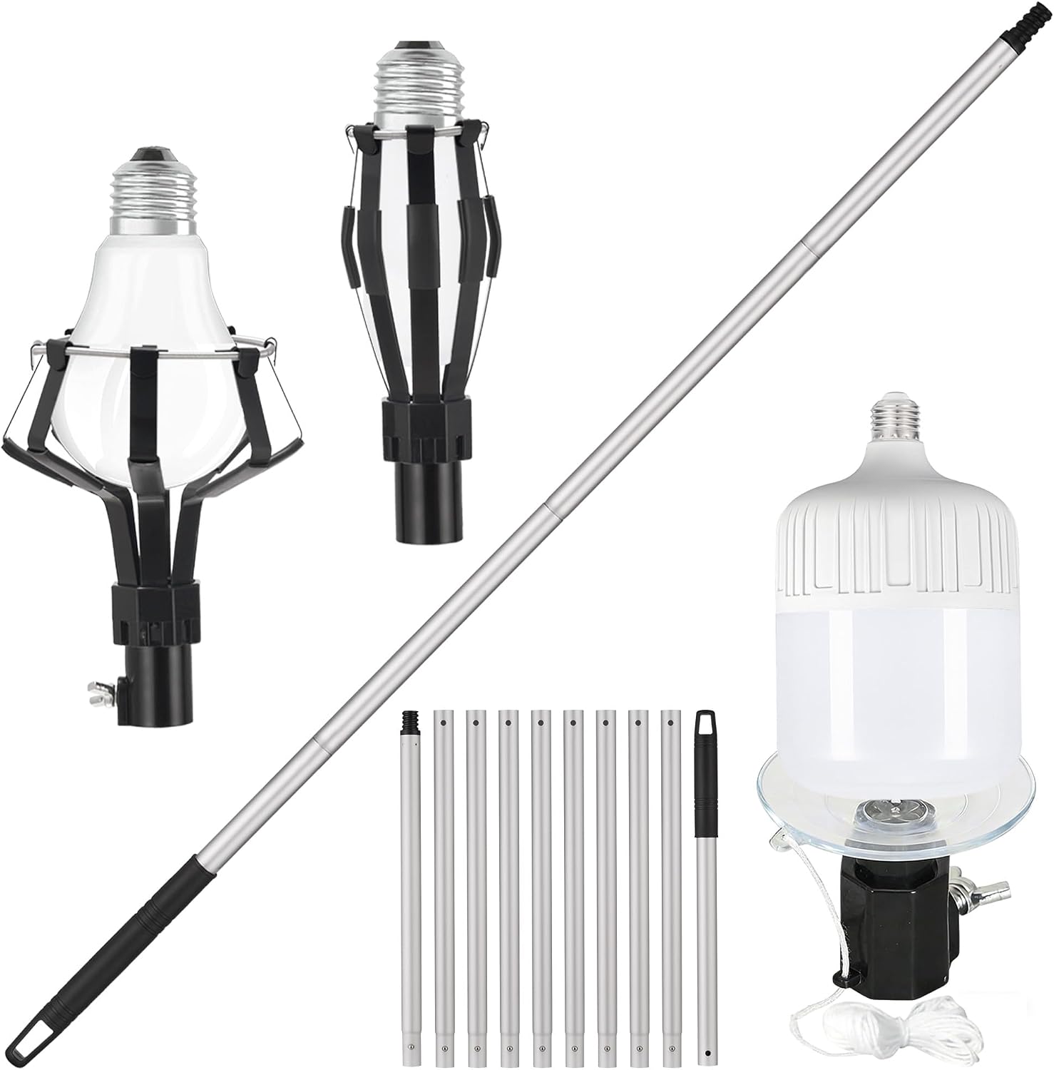 12Ft Light Bulb Changer for High Ceilings Lightweight 18FT Reach Light Bulb Replacement Removal Tool Extension Pole with Baskets Gripper and Suction Cup Fits Recessed and Standard Bulbs
