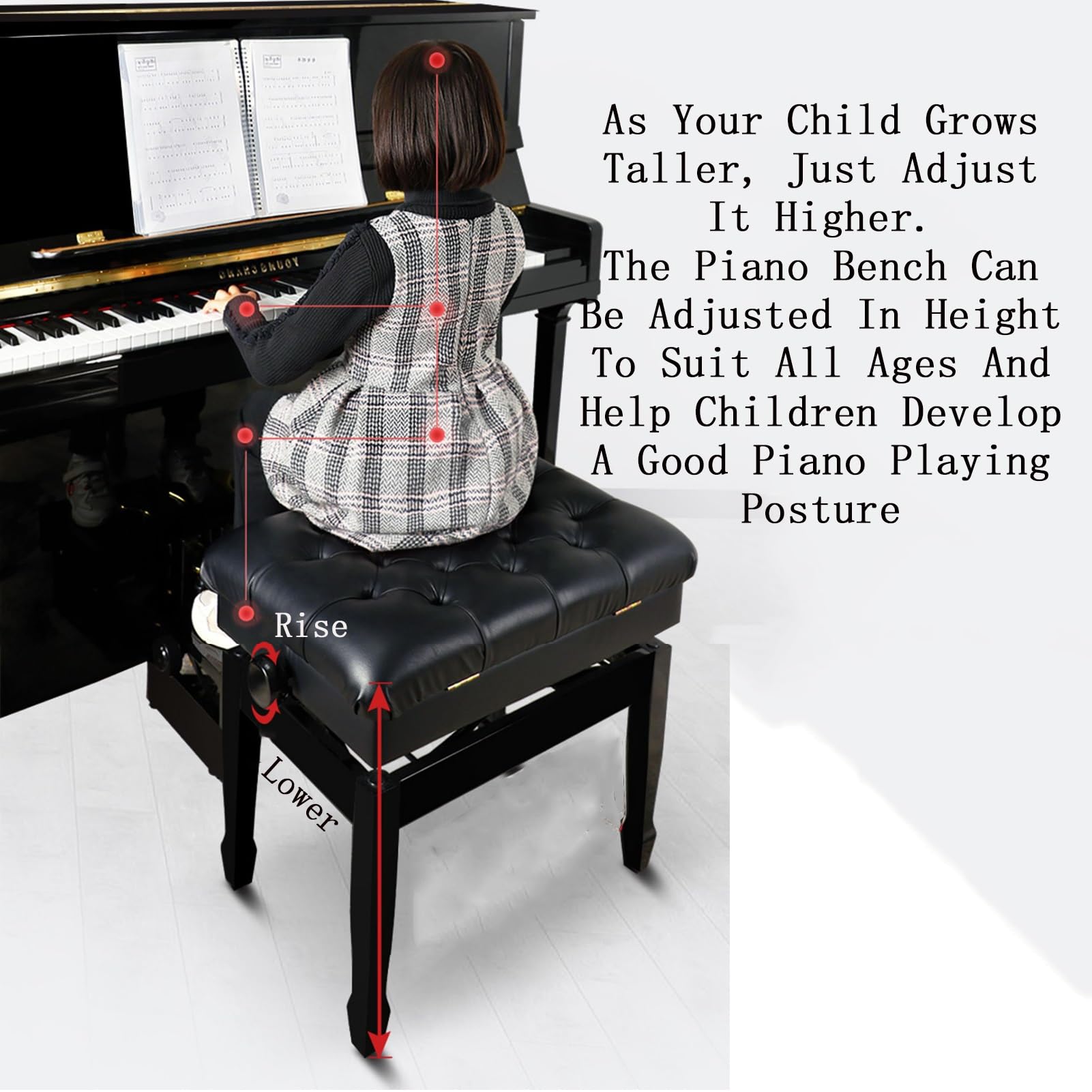 Panca per pianoforte in legno massiccio resistente con capacità di carico di 440 kg, ideale per adulti e bambini a scuola e concerti (bianco)