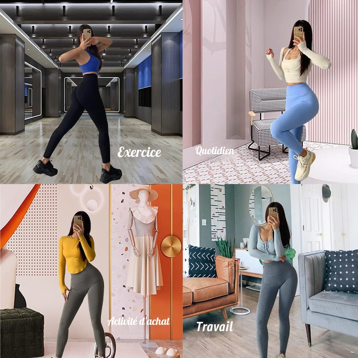 Merlvida Push Up Legging de Sport Femme Elastique Opaque Pantalon Femme Taille Haute Compression Anti Cellulite Leggings Femme Butt Lift Slim Fit Sportswear sans Couture Collants Gym Yoga Fitness